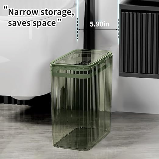 Transparent Trash Can, Bathroom Trash Cans with Lids, 3.5 Gallon Garbage Can for Bedroom, Office, Plastic Slim Waste Basket with Press Top Lid, 15L Clear Trash Bin for Home, Kitchen (Green)