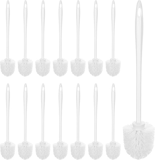15 Pcs Toilet Brush 14 Inch Long Toilet Bowl Brush Handled Cleaning Scrubber with Hook Hole Commercial Heavy Duty Toliet Brushes for Bathroom Cleaning Supplies, White
