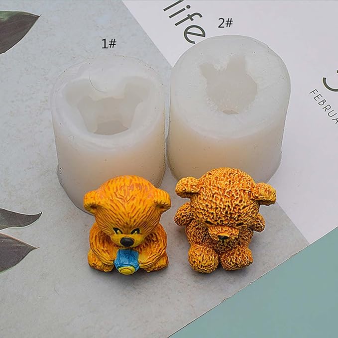 Cute Bear Silicone Mold 2 Pack - Cartoon Bear Candle Mold for Home Decoration
