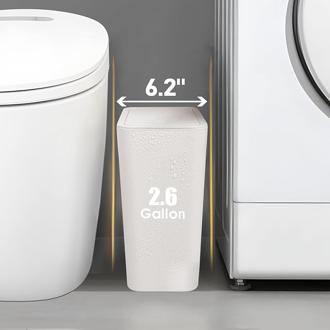 TIPGO Bathroom Trash Can with Lid, 10 Liter/ 2.6 Gallon Slim Garbage Can, Small Trash Bin Waste Basket with Pop-Up Lid for Kitchen, Bedroom, Living Room, Office (White)