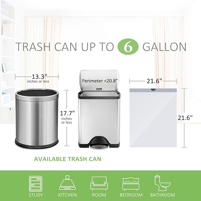 6 Gallon 120pcs Strong Drawstring Trash Bags Garbage Bags by Teivio, Bathroom Trash Can Bin Liners, Plastic Bags for home office kitchen, White