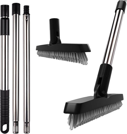 ITTAHO 2 Pack Grout Brush with Long Handle, Swivel Cleaning Grout Line Scrubber - Extendable Durable Handle Grout Cleaner Brush for Bathroom,Tile,Baseboard,Walk in Shower,Corner & Narrow Space (Black)