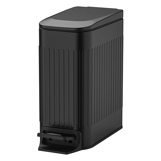 TIPGO Slim Bathroom Trash Can with Lid Soft Close, Step Pedal, 6 Liter / 1.6 Gallon Stainless Steel Trash Bin, Small Garbage Cans for Bedroom, Office, Kitchen (Black)