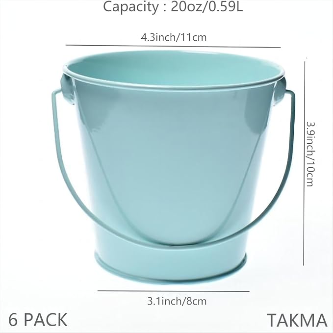 Small Metal Buckets with Handle, 6 Pack 4.3 Inch Colored Galvanized Bucket for Kids,Classroom,Crafts,and Party Favors (Green Blue, 4.3" Top)
