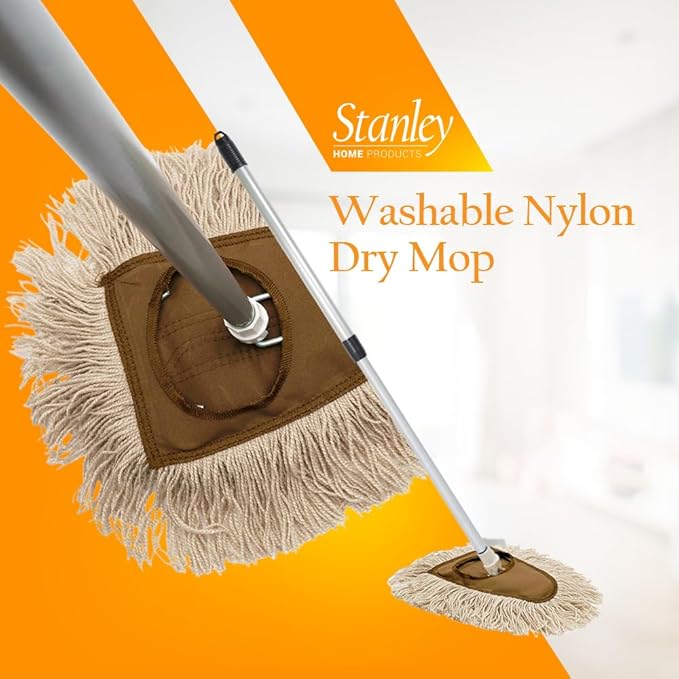 Stanley Home Products Washable Nylon Dry Mop - Removes Dust and Dirt from Surfaces and Hard to Reach Areas (Complete Mop)