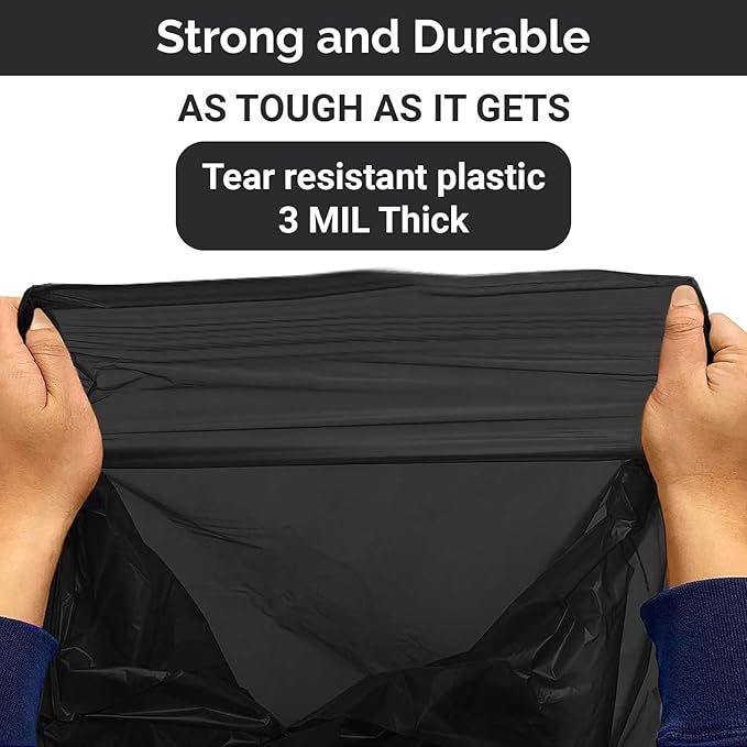 Extra Heavy Duty Black Contractor Garbage Bags 55 Gallon, 50 Trash Bags, Construction Grade, 3 mil, Made in USA