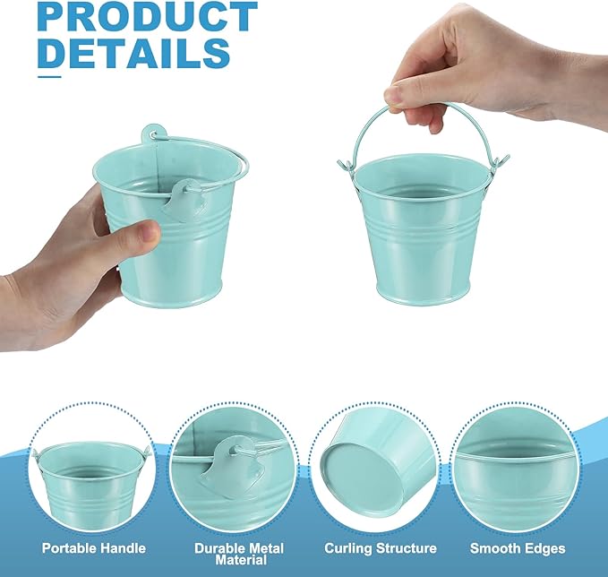 PATIKIL 2.7"x2.3" Small Metal Buckets with Handle, 12 Pcs Mini Galvanized Bucket Colorful Easter Buckets for Crafts Party Favors Decoration, Light Blue