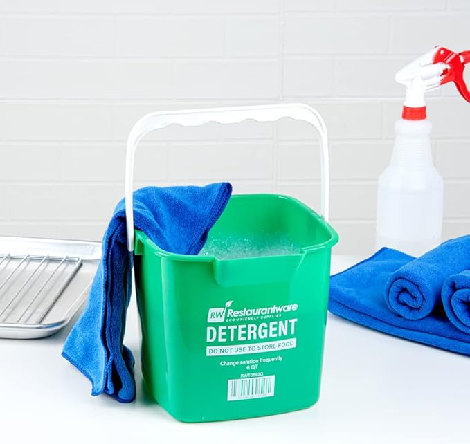 RW Clean 6 Quart Cleaning Bucket, 1 Detergent Square Bucket - With Measurements, Built-In Spout And Handle, Green Plastic Utility Bucket, For Home Or Commercial Use, - Restaurantware