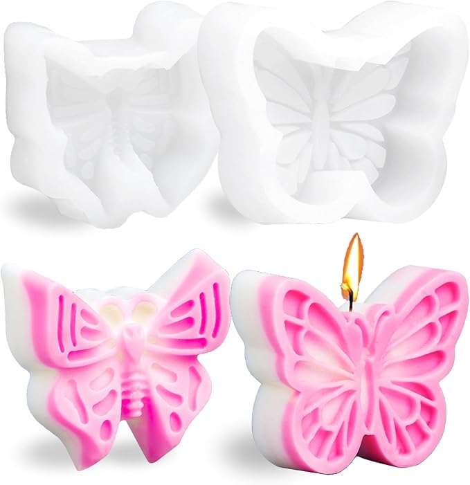 Butterfly Silicone Mold 2 Pack Candle Molds for Candle Soap Making Craft Supplies 3D Butterfly Epoxy Resin Casting Mold Plaster Cement Ornaments Mould Home Art Decor