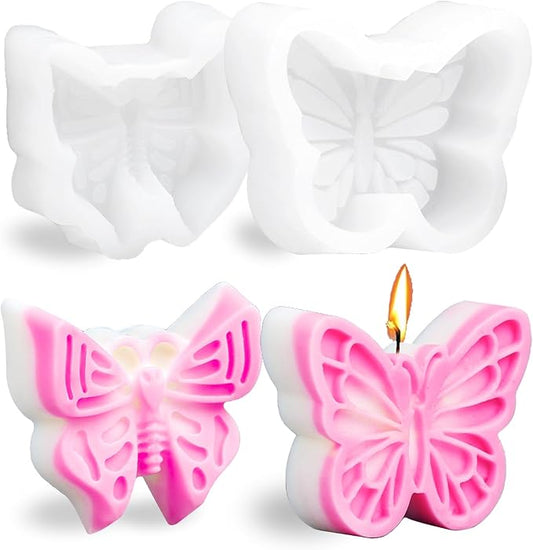 Butterfly Silicone Mold 2 Pack Candle Molds for Candle Soap Making Craft Supplies 3D Butterfly Epoxy Resin Casting Mold Plaster Cement Ornaments Mould Home Art Decor