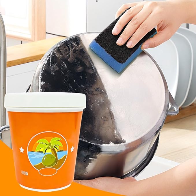 13.4oz Multi-Purpose Coconut Oil Cleaning & Polishing Paste for Kitchen Oil Stains, All-Purpose Household Cleaners Set with Spone, Effective Stainless Steel Cookware Cooktop Cleaner Removes Stains