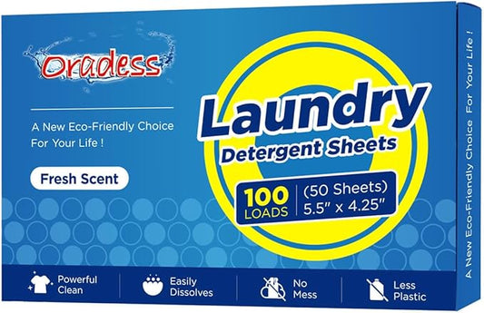 Laundry Detergent Sheets, 100 Loads (50 Sheets), 5.5" x 4.25", Fresh Scent