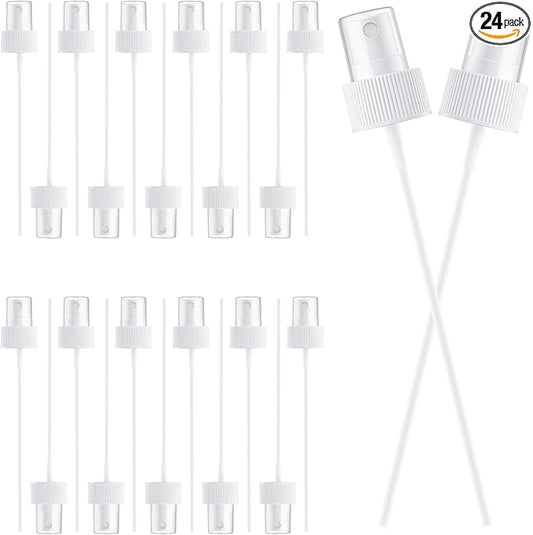 24 Pack Spray Bottle Top, Spray Bottle Nozzle Replacement, 24/410 Fine Mist Spray Caps with 5.9" Dip Tube, Plastic Sprayer Pump for Toners and Essential Oil Bottles, Home, Kitchen White