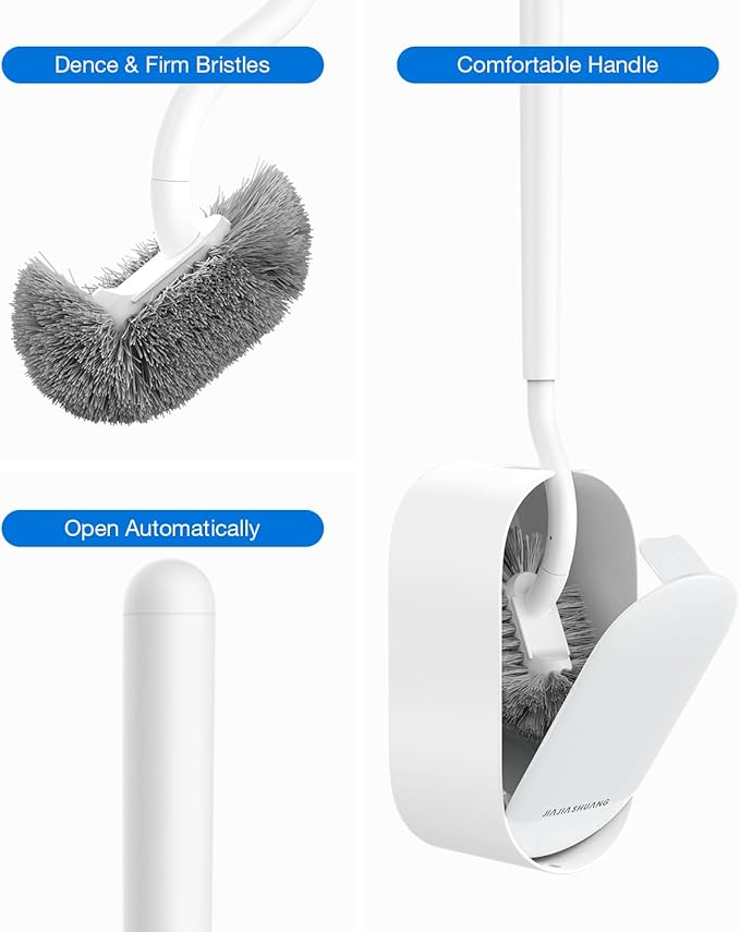 Toilet Bowl Brush and Holder, OSCIOSS Toilet Brush Set with Ergonomic Design, Compact Size, Durable Bristles, RV Toilet Brushes & Holders for Dead Corner Clean, White