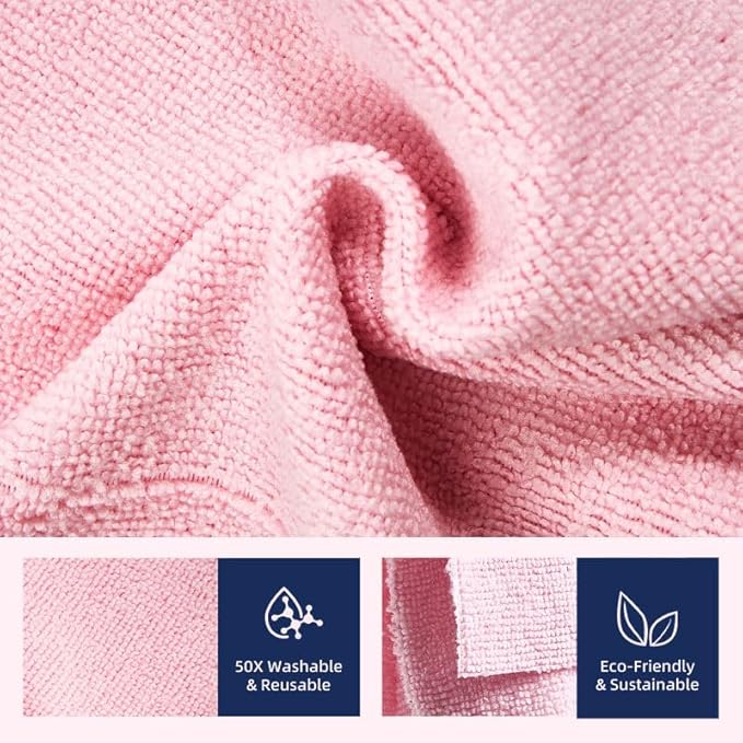 Microfiber Cleaning Cloth Roll - 85 Pack, Tear Away Microfiber Towels, 12" x 12", Reusable, Washable, Streak Free, Ultra Absorbent Dish Rags for Car, Home, Garage or Shop (Pink)