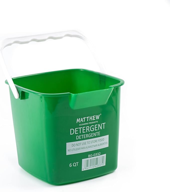 Matthew Detergent and Sanitizing Cleaning Bucket 6 Quart Plastic Pail,Set of 6 Square Containers,Built-in Spout w/Handle,Wash Rinse Sanitize Handwash Bucket for Home Office Commercial (Green)