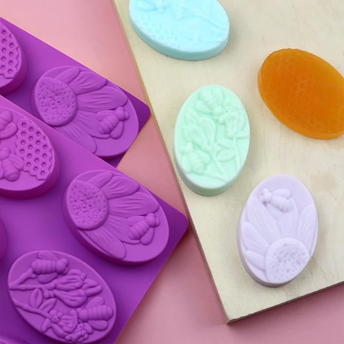 3D Bee Soap Molds 2pcs 6 Cavities Honeybee Silicone Soap Molds Honeycomb Soap Mold for Homemade Craft Soap