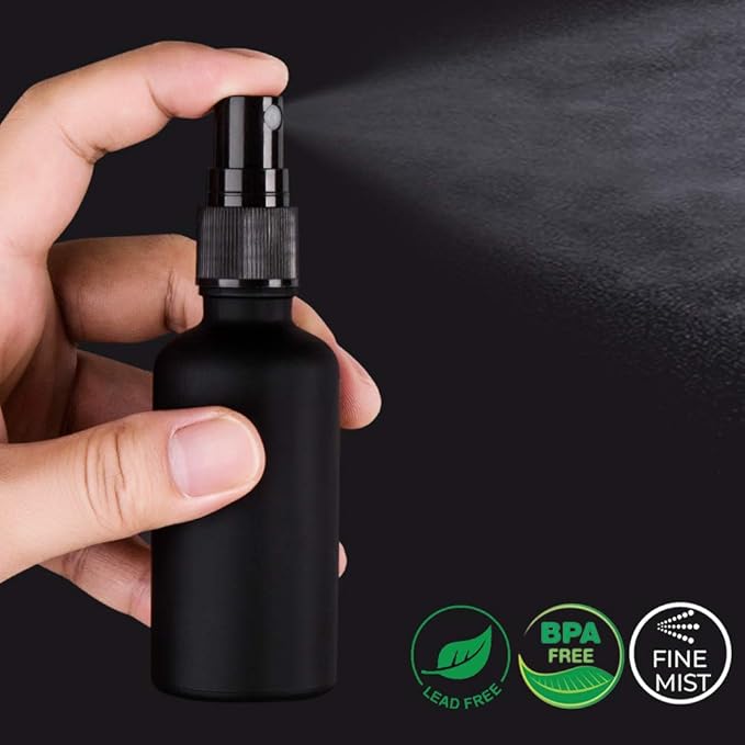 2oz Small Glass Essential Oils Spray Bottles, Fine Mist Frosted Black Spray Bottles (Set Of 3)