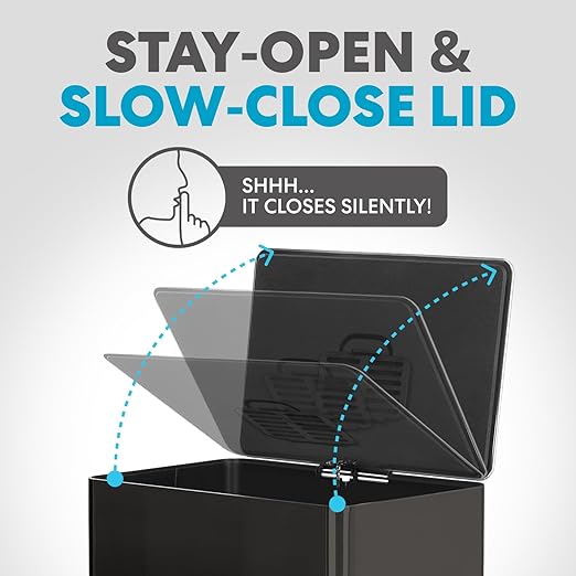 SIMPLI-MAGIC 13.2 Gallon (50L) Step Trash Can – Kitchen Garbage Can with Slow-Close Lid – Odor Control, Hands-Free, Easy to Clean, Brushed Stainless Steel