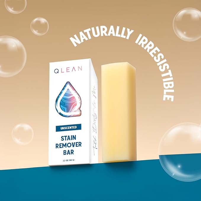 QLEAN Vegan Stain Remover Bar for Fabrics, Laundry Bar Soap for Clothes – Plant-Based, Travel-Friendly Stain Remover for Grease, Wine, Coffee, Grass & More – Non-Toxic & Safe for Delicates (3)
