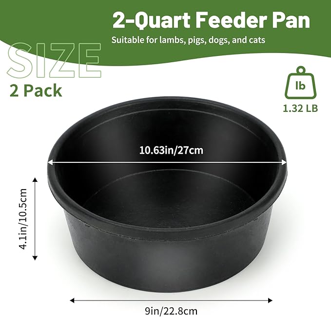2Pcs Rubber Feed Pan, 1 Gallon Horse Feed Bucket Utility Feed Bucket, 10.6 x 4.1Inches Rubber Bowl Chicken Dust Bath Livestock Water Bowl for Pig Goat Chicken Dogs Farm Small Animal