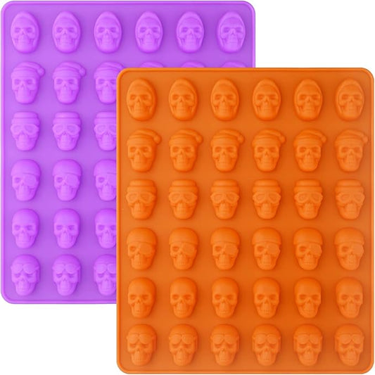 Sakolla Skull Candy Molds Silicone, 2 Pack 36 Cavity Non-Stick Halloween Gummy Molds for Chocolate, Candy, Jelly, Ice Cube, Dog Treats
