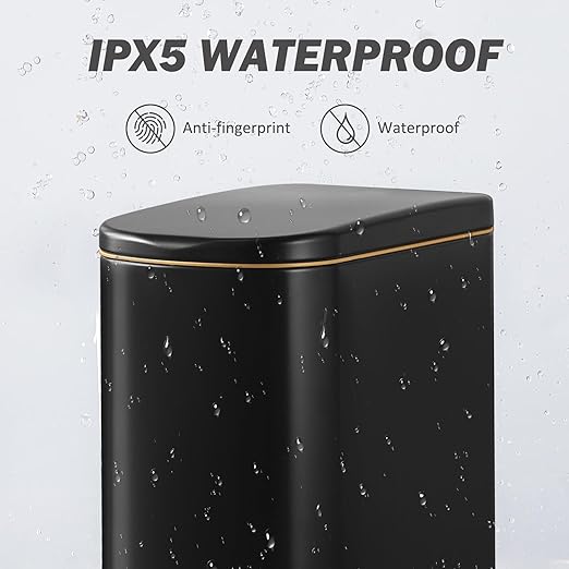 Bathroom Trash Can with Soft-Close Lid 3.5 Gallon Stainless Steel Garbage Can with Removable Inner Bucket Slim Trash Bins for Bedroom, Office (Matte Black)