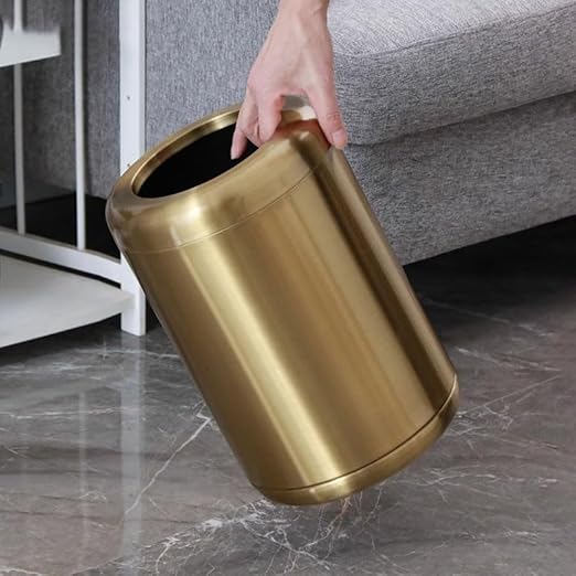 10 L/2.6Gallon,Brass Trash can,Brushed Bathroom Trash Can, Gold Wastebaske for Bathroom,Living Room,Office,Kitchen,Bedroom,Hotel (Gold)