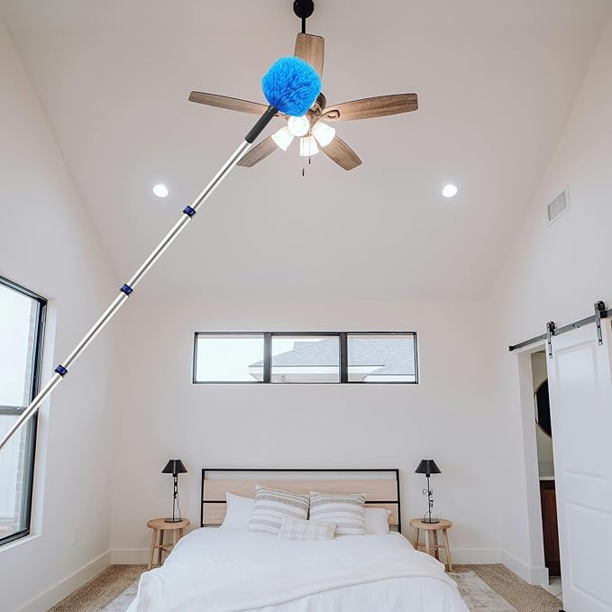 23FT High Reach Cobweb Duster with Extension Pole, Spider Web Brush with Lightweight 4-16.5 ft Telescoping Pole, Soft Bristles Webster Cobweb Duster for Outdoor Indoor Cleaning