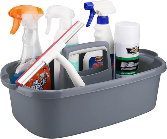 Cleaning Supplies Caddy, Household Tools Organizer with Handle, Large Plastic Bucket, Portable Shower Basket Tote, Gray