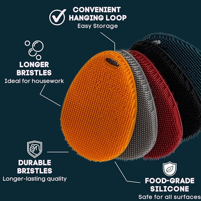 Silicone Sponge Dish Scrubber - Food Grade and Housecleaning - BPA Free Silicone Kitchen Scrubber [5 Pack Ovals Winter]