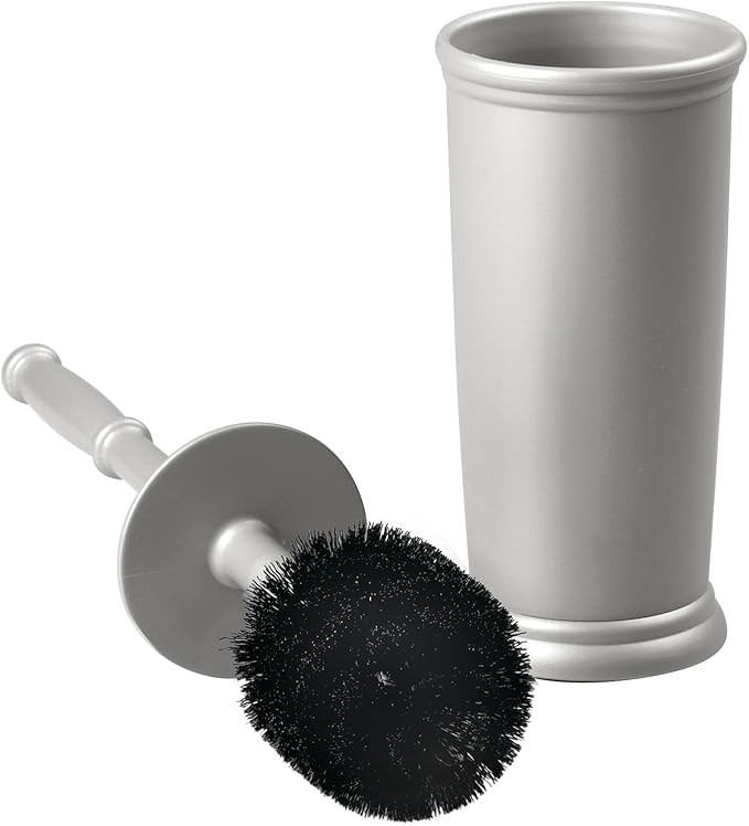 mDesign Toilet Bowl Brush and Holder - Covered Bathroom Toilet Brush - Standing Toilet Bowl Scrubber in Modern Holder - Compact, Space Saving, Deep Cleaning Brush for Toilet - Hyde Collection - Gray