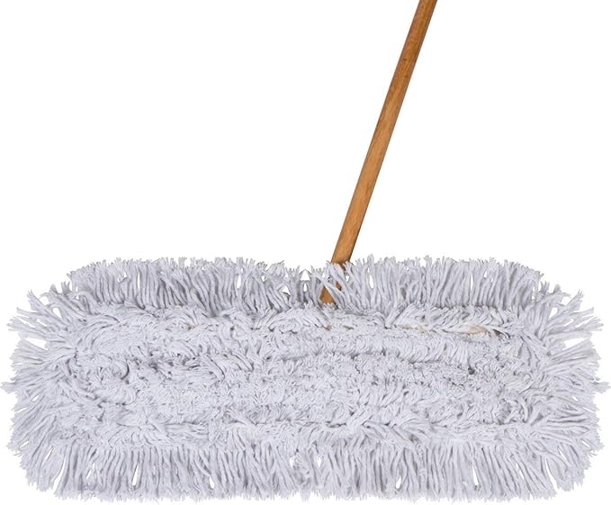 Commercial Dust Mop & Floor Sweeper, 24 in. Dust Mop for Hardwood Floors, Cotton Mop Head, Wooden Broom Handle, Industrial Dry Mop for Floor Cleaning & Janitorial Supplies