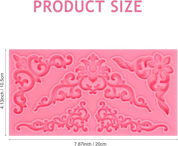 Baroque Corner Silicone Molds, Curlicues Relief Scroll Chocolate Cake Border Molds, Filigree Flower Lace Fondant Baking Molds for Cake Decoration Cupcake Topper Candy Gum Paste Clay Resin