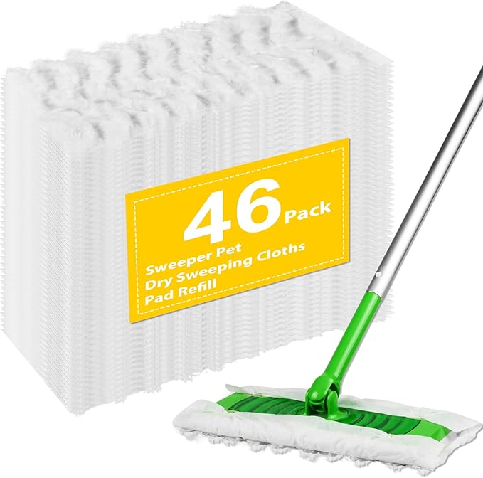 46-Pack Dry Sweeping Cloths for Swiffer Sweeper Heavy Duty Mop Pad Refills, Unscented, Cleaning Floors and Allergens, Strong Adsorption