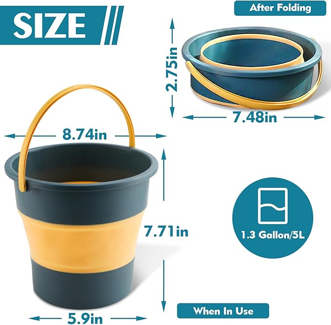 Collapsible Bucket 1.3 Gallon/5L Small Plastic Buckets Household Cleaning Mop Buckets Foldable Water Bucket for Car Wash Fishing Camping Beach (Blue)