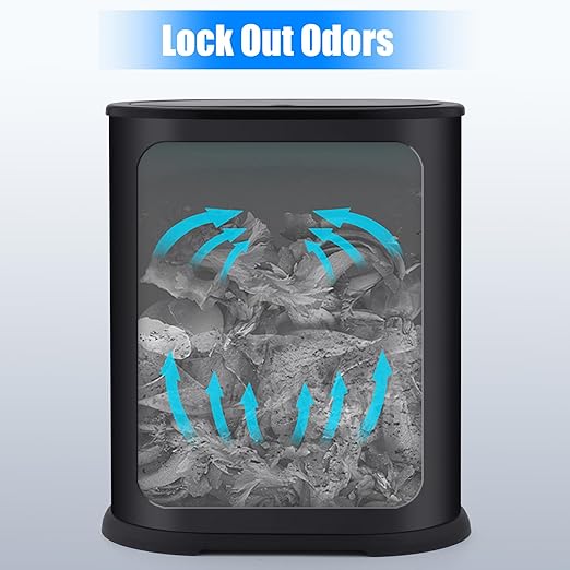 Anzoymx Stainless Steel Bathroom Trash Cans 1.8 Gallons Small Garbage Can with Pop up Lid, Metal Narrow Wastebasket, Slim Waterproof Litter Trash Bins Set for Bedroom, Toilet, Office (Black)