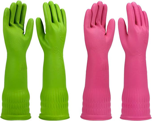 Dishwashing gloves 2 Pairs for kitchen,Rubber cleaning gloves,Long dish gloves reuseable.