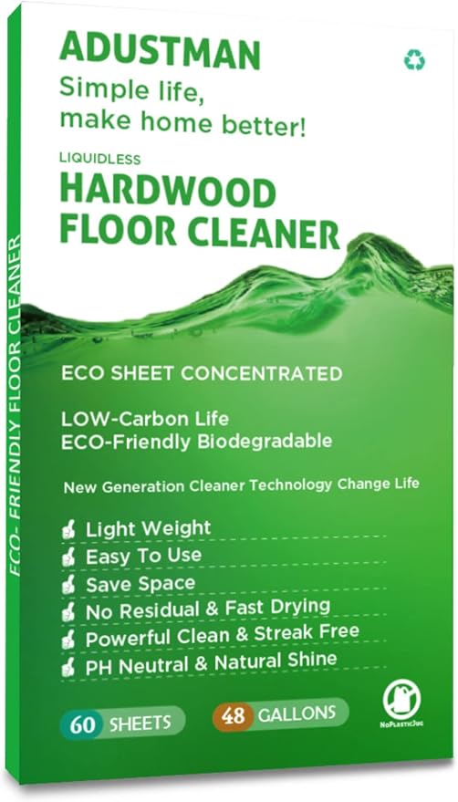 Hardwood Floor Cleaner Refill Fresh Scent 60 Sheets Eco Friendly Biodegradable Cruelty-Free Liquidles Light-weight Plastic Free No Leak Perfect for Mop Buckets