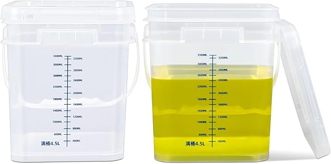 ASEVAT 1Gal 2Pack Clear Bucket Graduated Pail Container with Lid, Square Food Grade Buckets, Cleaning Containers Plastic Pails Extra Durable Handles with Grip for Easy Carrying