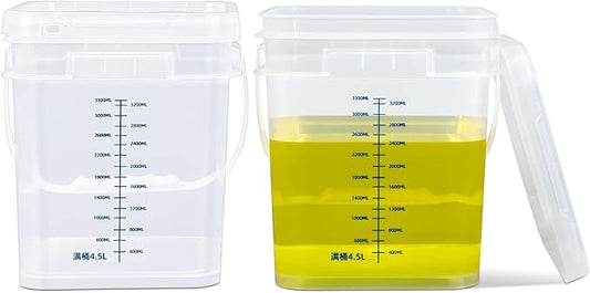 ASEVAT 1Gal 2Pack Clear Bucket Graduated Pail Container with Lid, Square Food Grade Buckets, Cleaning Containers Plastic Pails Extra Durable Handles with Grip for Easy Carrying