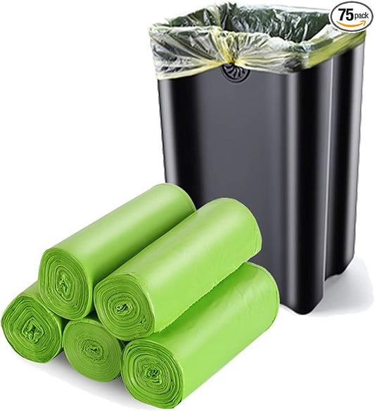 13-15 Gallon Trash Bags Plant Based Garbage Bags Recycling Unscented Tall Kitchen Trash Bags for Kitchen, Yard, Lawn,Office(75 Counts, Green)