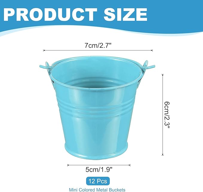 PATIKIL 2.7"x2.3" Small Metal Buckets with Handle, 12 Pcs Mini Galvanized Bucket Colorful Easter Buckets for Crafts Party Favors Decoration, Blue