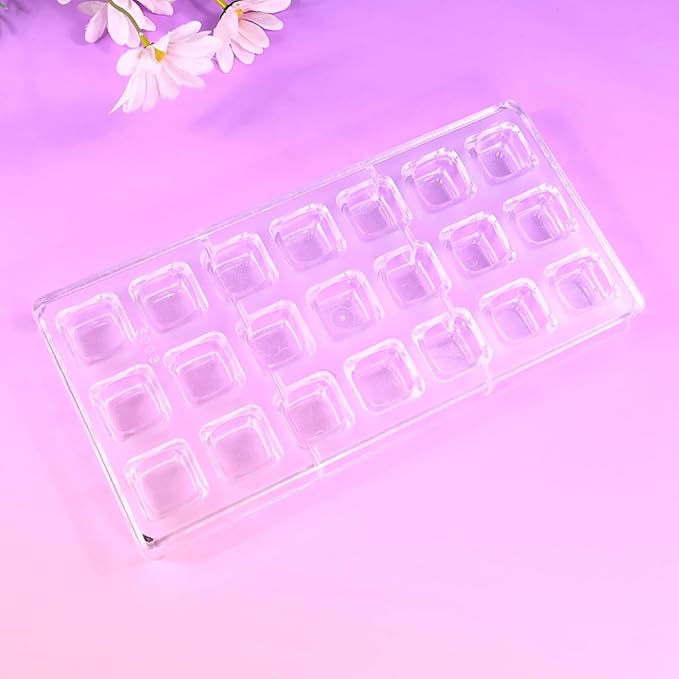 TUKE Square Polycarbonate Chocolate Mold 21 Cavities Premium Plastic Mold for Chocolate Making, Candy, Desserts – Food-Grade, Durable & Easy Release for DIY Home Baking (F_ Square)