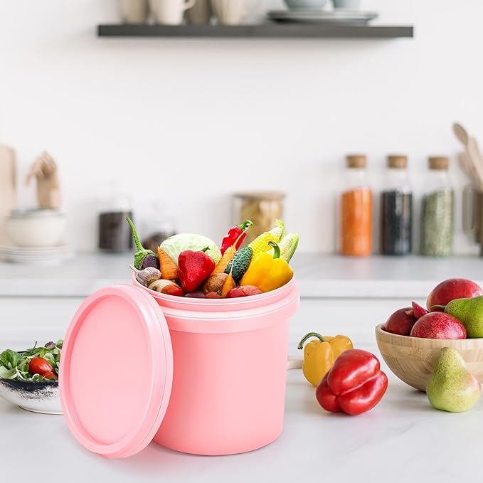 Gerrii 10 Pack Pink 1 Gallon Plastic Bucket with Handle and Lid Food Storage Bucket Containers All Purpose Pail for Paint Water Art Crafts Projects Garage Organization