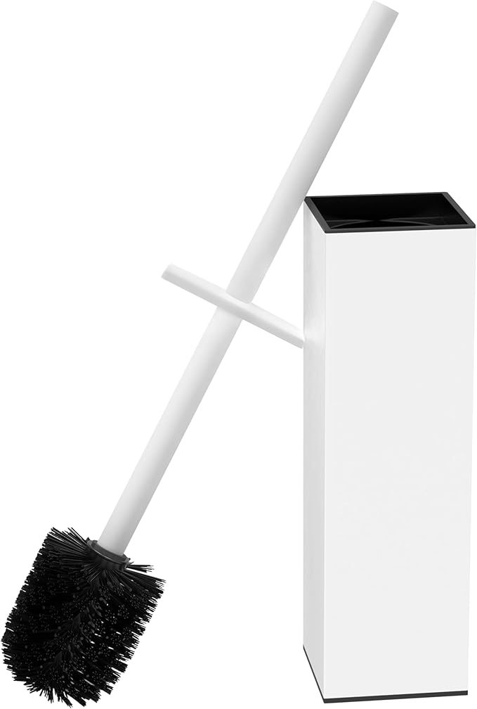 RUACQ Toilet Brush and Holder Set,Square Toilet Bowl Brush for Bathroom with 304 Stainless Steel Handle Toilet Cleaner Brush with Durable Scrubbing Bristles,Splash-Proof (White)
