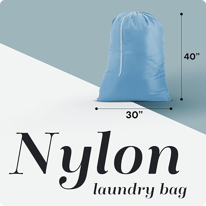 Nylon XL Laundry Bag - Locking Drawstring Closure, Machine Washable, These Large Bags Will Fit a Laundry Basket and Strong Enough to Carry up to Two Loads of Clothes (Light Blue | 30" x 40")