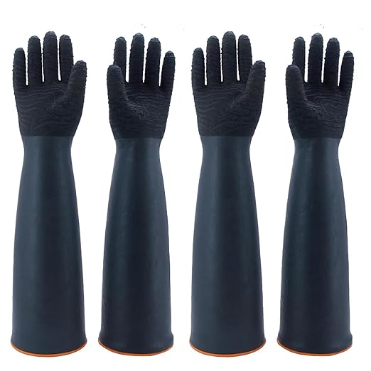 North Tower Chemical Resistant Gloves Rubber Heavy Duty Glove Work With Waterproof Gloves For Mens （14in,2 pair）