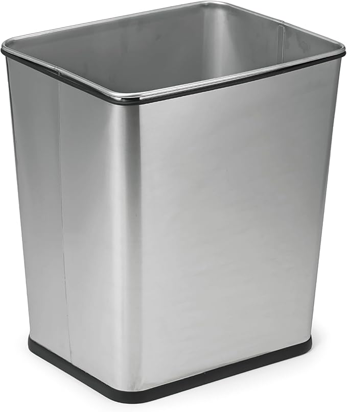 Polder 7 Gallon, Undersink, No Skid Rubber Base, Brushed Stainless Finish Trash Can, 13.5” x 11” x 15.25”H