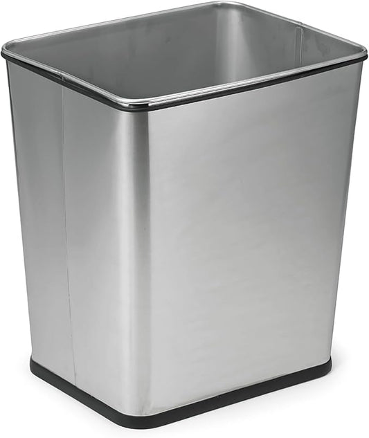 Polder 7 Gallon, Undersink, No Skid Rubber Base, Brushed Stainless Finish Trash Can, 13.5” x 11” x 15.25”H